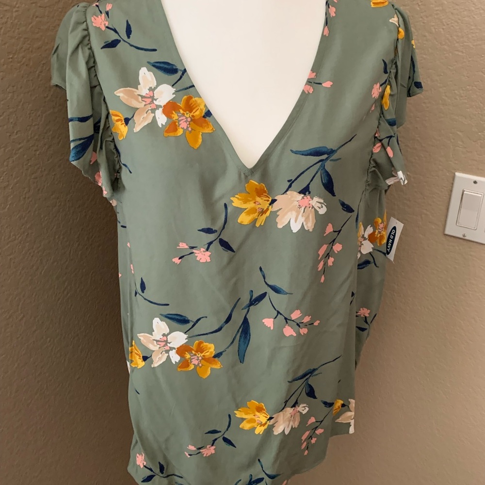 Old Navy olive green floral womens blouse